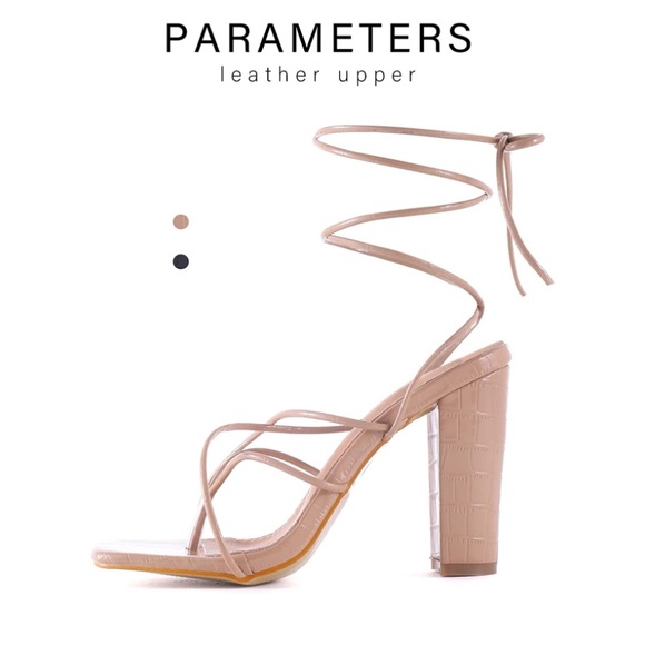 Strappy High heels Lace up Sandals Square Toe Stiletto Heels Nude Brown - Picture 3 of 6